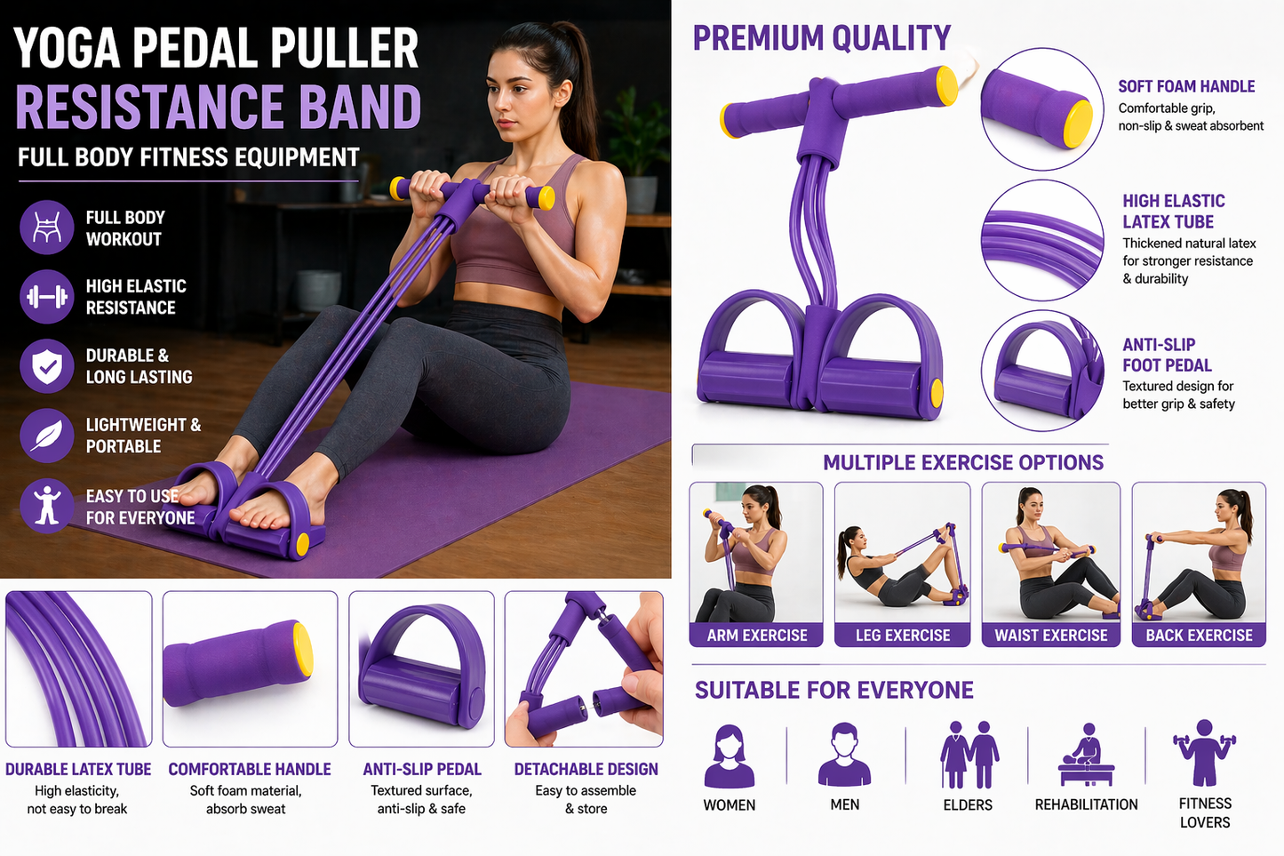 Yoga Pedal Puller Resistance Band – Full Body Fitness Equipment